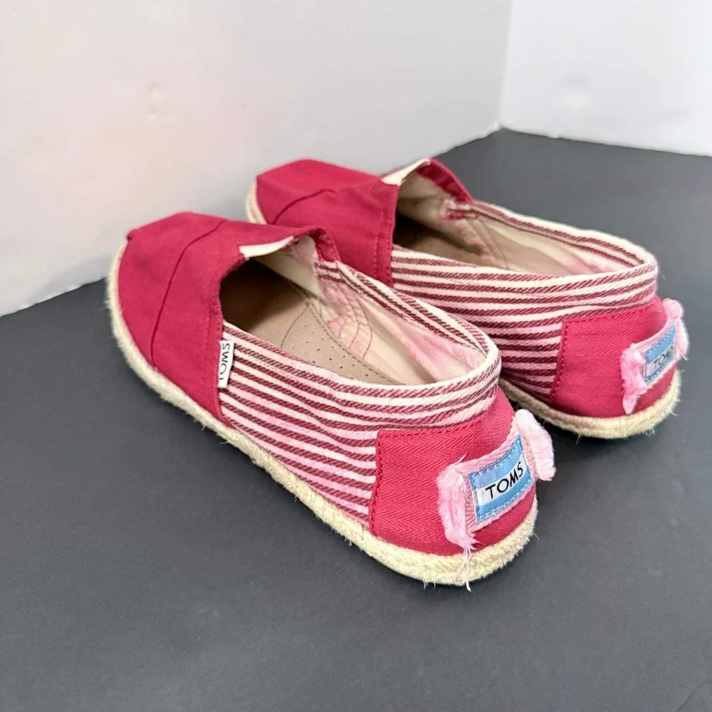 TOMS Red Herringbone Canvas Espadrille Alpargata Flats Striped Heel Womens 7.5